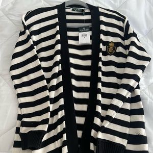 Ralph Lauren, blue and white striped cardigan